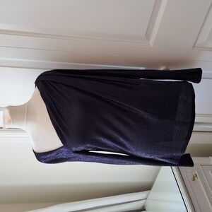 Ramy Brook Womens Arsola Glitter Navy Asymmetrical Knit Long Sleeve Blouse SM